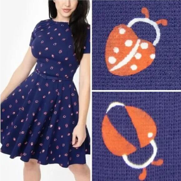 Unique Vintage Gwynnie Bee ladybug Print Dress, 2X - Picture 1 of 13